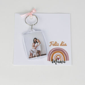 Llavero de plástico rectangular con foto personalizada y tarjeta de feliz día mamá