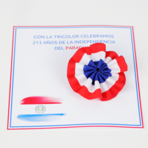 Escarapela Tricolor redonda ( Rojo - blanco - azul ) con tarjeta tematica fechas patrias