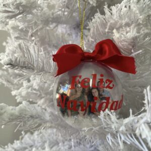 Esfera de navidad plateada con foto personalizada